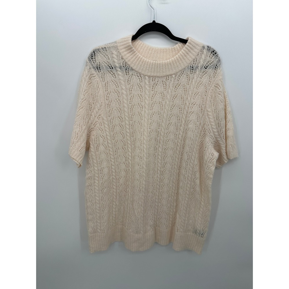 Torrid Ivory Pointelle Knit Short Sleeve Sweater Size 3X Feminine Cottagecore